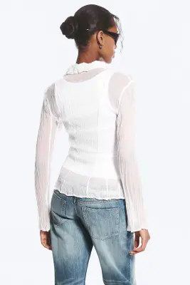 Chemise trapèze transparente à manches longues - Blanc — photo 2