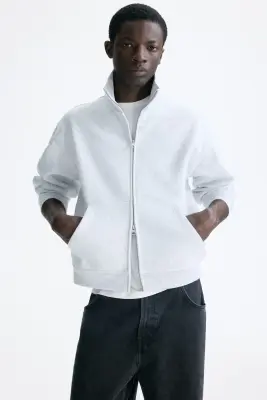 Sweat boxy Loose Fit avec zip - Gris clair chiné — photo 2