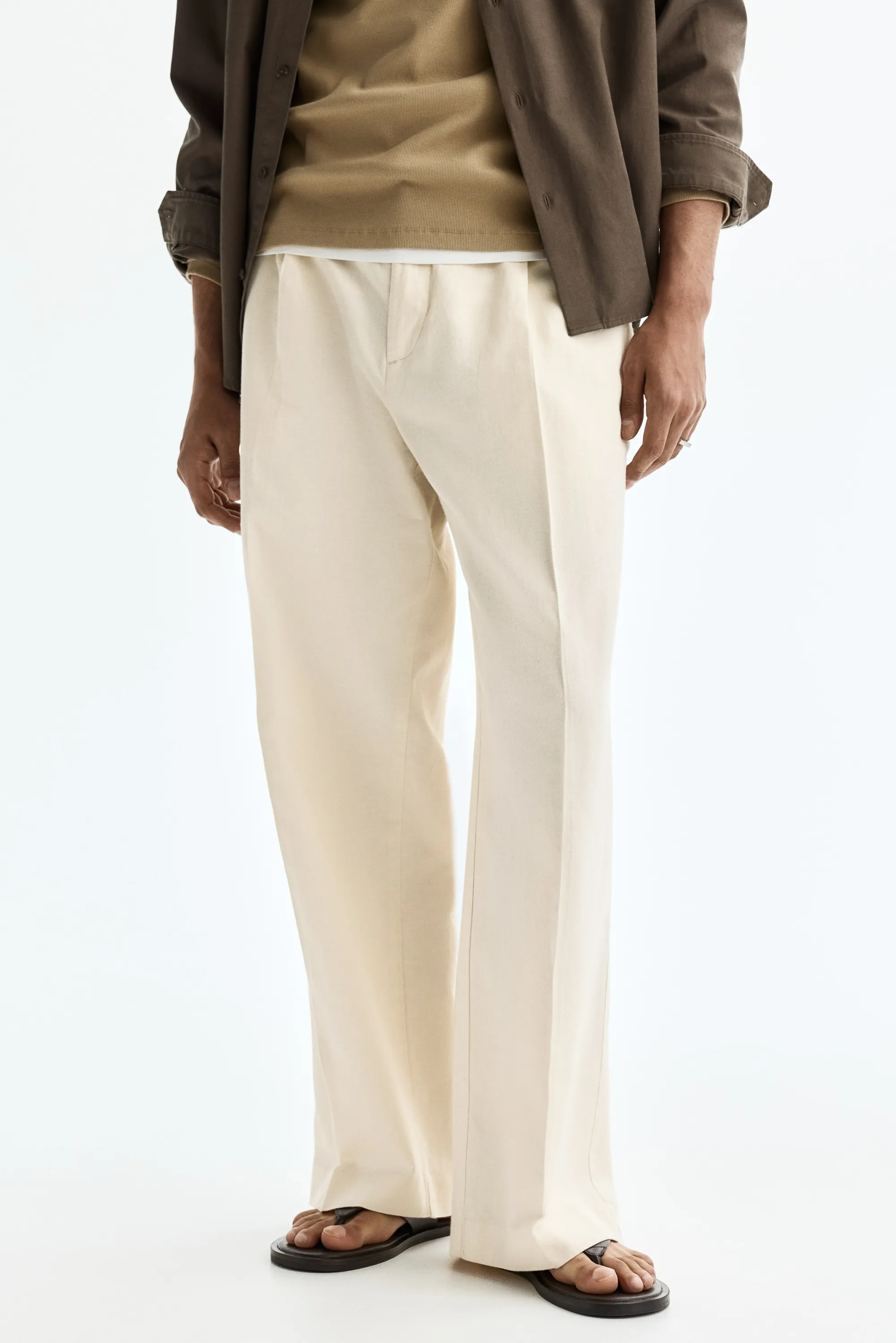 Pantalon large Loose Fit en lin mélangé - Crème