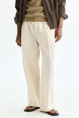 Pantalon large Loose Fit en lin mélangé - Crème — photo 1