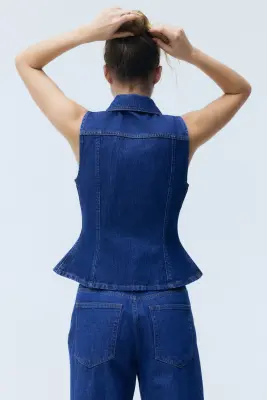 Gilet péplum sans manches en denim - Bleu denim — photo 3