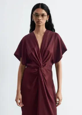 Robe midi à taille torsadée - Rouge foncé — photo 2