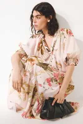 Robe midi avec ceinture à nouer - Rose clair/fleuri — photo 4