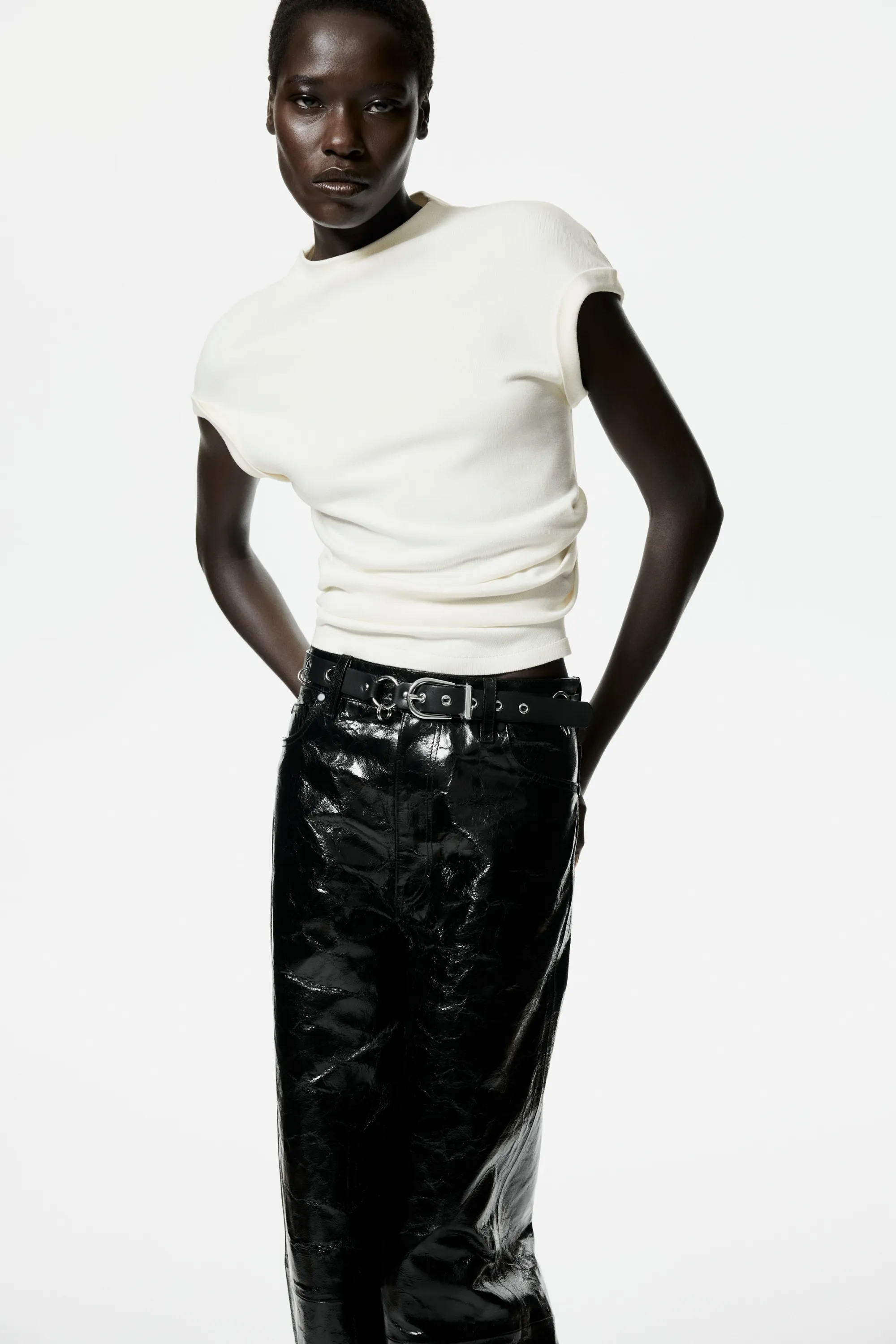 Top à effet drapé en maille fine - Blanc