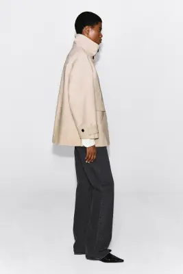 VESTE EN SERGÉ DE COTON À COL CHEMINÉE - BEIGE CLAIR — photo 4