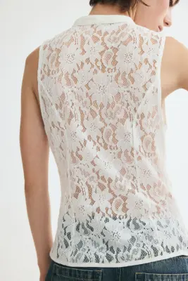 Gilet sans manches en dentelle - Blanc — photo 3