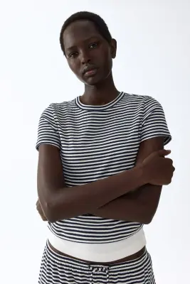 T-shirt côtelé - Bleu marine/rayé — photo 2