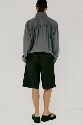 Blouse en modal mélangé avec base à effet boule - Gris foncé — photo 3