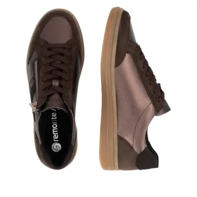 Baskets Remonte D2C04-90 Marron - Cuir Nubuck Lacets Zip Grande Pointure Femme — photo 5