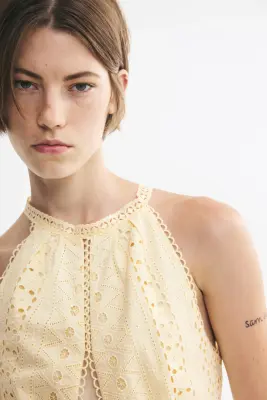 Robe découpé avec broderie anglaise - Jaune clair — photo 2