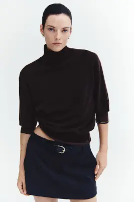 Pull à manches courtes en cachemire - Marron foncé — photo 1