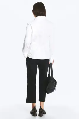 Chemise trapèze boutonnée à poignets évasés - Blanc — photo 3