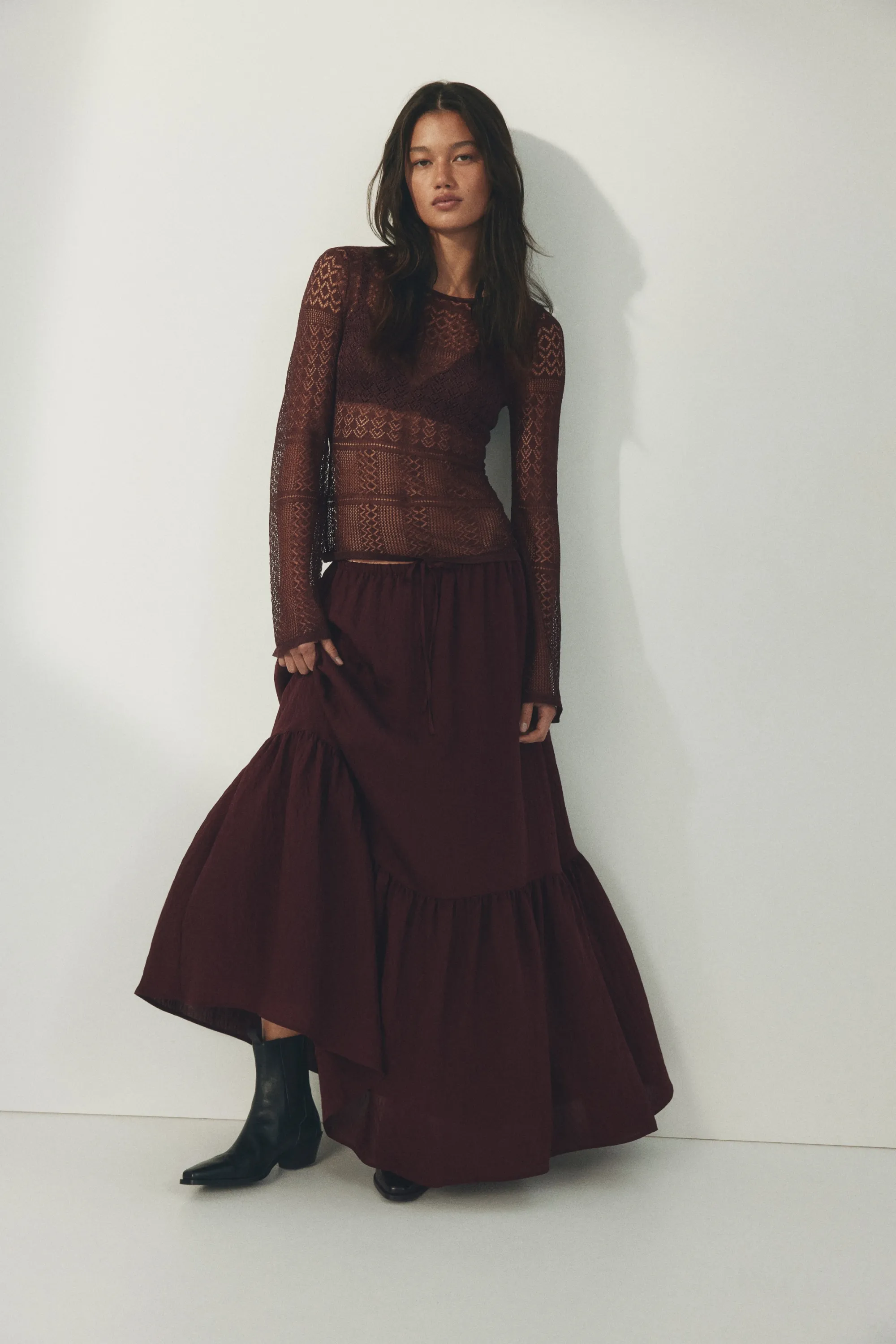 Crêpe A-line skirt - Bordeaux