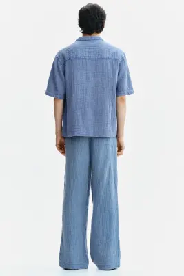 Pantalon Loose Fit en mousseline de coton - Bleu ancien clair — photo 3