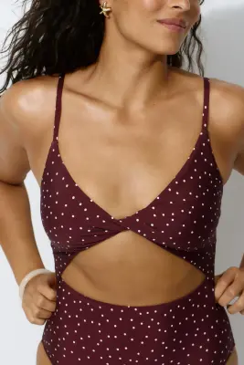 Maillot de bain paddé High Leg - Bordeaux/pois — photo 2
