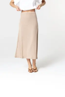 Jupe Beige en Lin / Elasthanne — photo 2