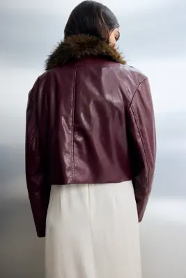 Veste courte en tissu enduit - Bordeaux/marron — photo 3