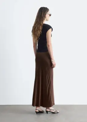 Jupe longue en satin - Marron foncé — photo 4