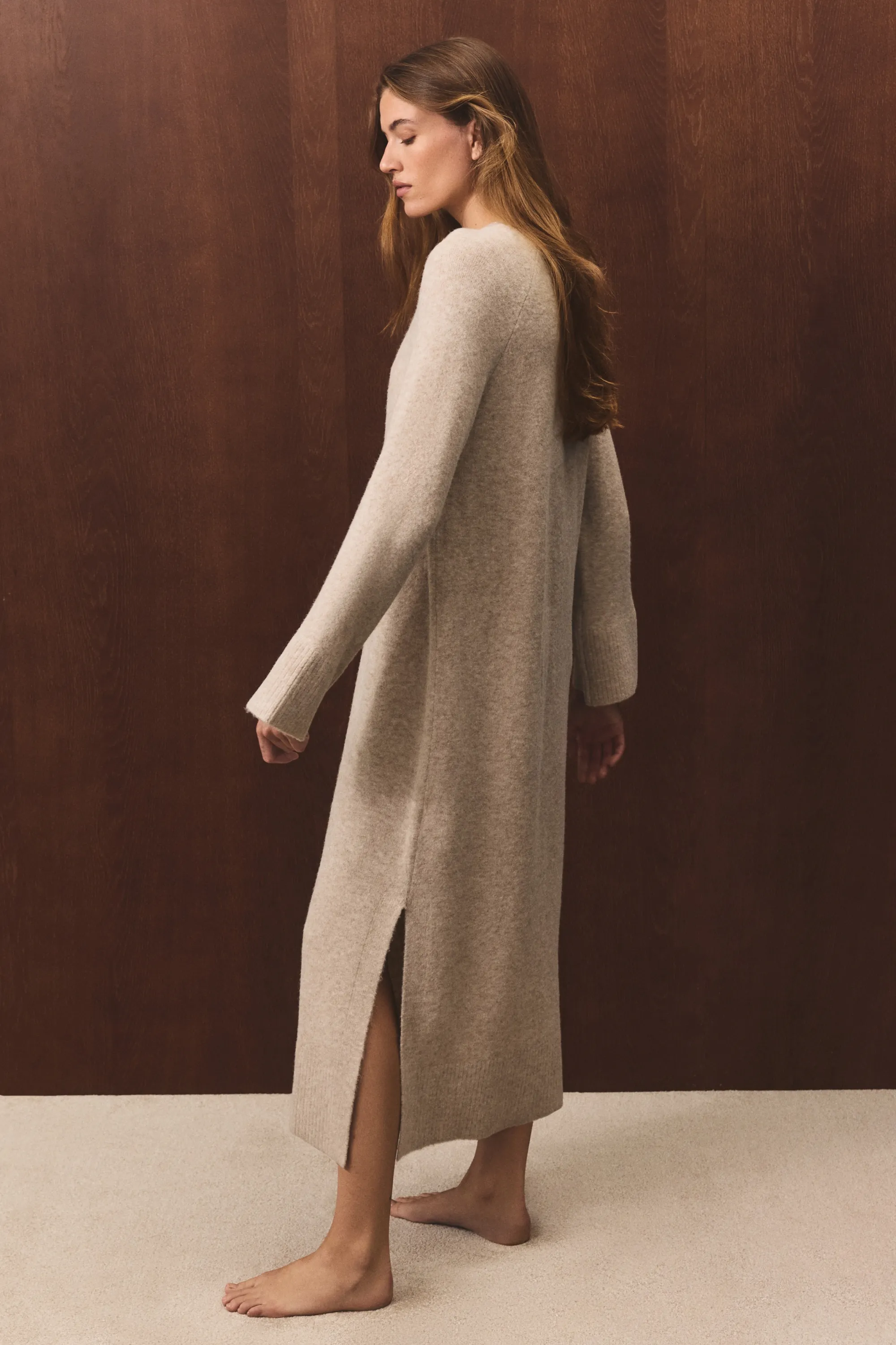 Robe maxi en maille - Beige ancien clair