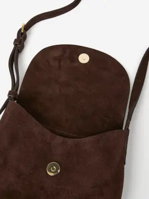 Sac bandoulière en cuir suédé - Marron foncé — photo 4