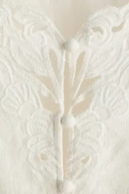 Blouse péplum avec broderie anglaise - Crème — photo 3