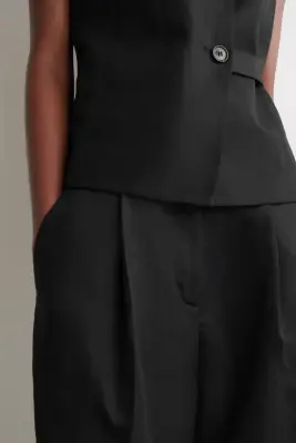 PANTALON LARGE EN LIN MÉLANGÉ DÉCONTRACTÉ - NOIR CHINÉ — photo 2