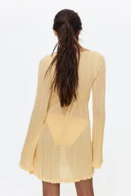 Robe de plage en maille côtelée - Jaune — photo 2