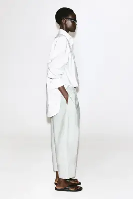 PANTALON DROIT EN COTON À CORDON DE SERRAGE - GRIS CLAIR — photo 4