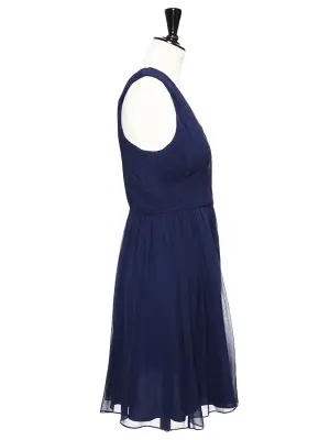 Robe drapée asymétrique en mousseline de soie plissée bleu marine NEUVE Px boutique 450€ Taille 36 — photo 5
