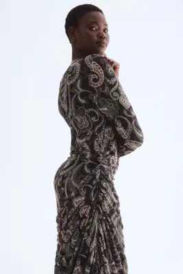 Robe en mesh à effet drapé - Marron foncé/motif cachemire — photo 3