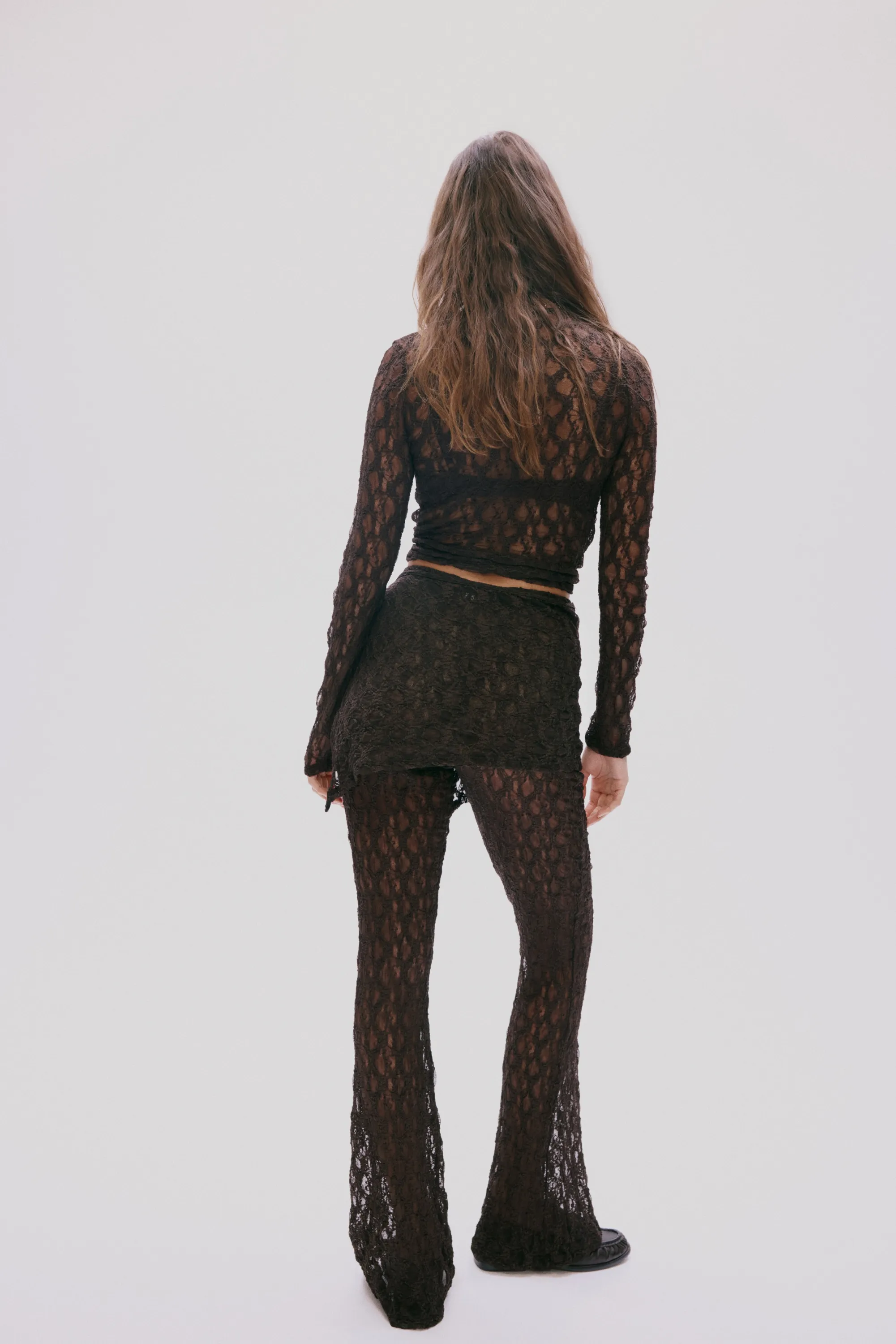 Pantalon en dentelle avec jupe superposée - Marron foncé