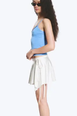 Mini-jupe portefeuille asymétrique - Blanc cassé — photo 2