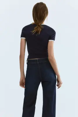 Wide High Waist Jeans - Bleu denim foncé — photo 3