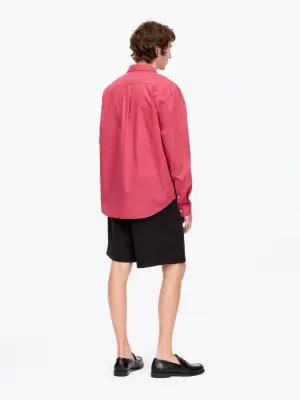 Chemise en popeline décontractée - Rouge framboise — photo 1