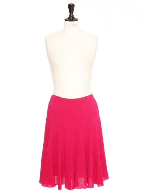 Jupe taille haute évasée en crêpe de laine rose fushia Prix boutique 480€ Taille 38