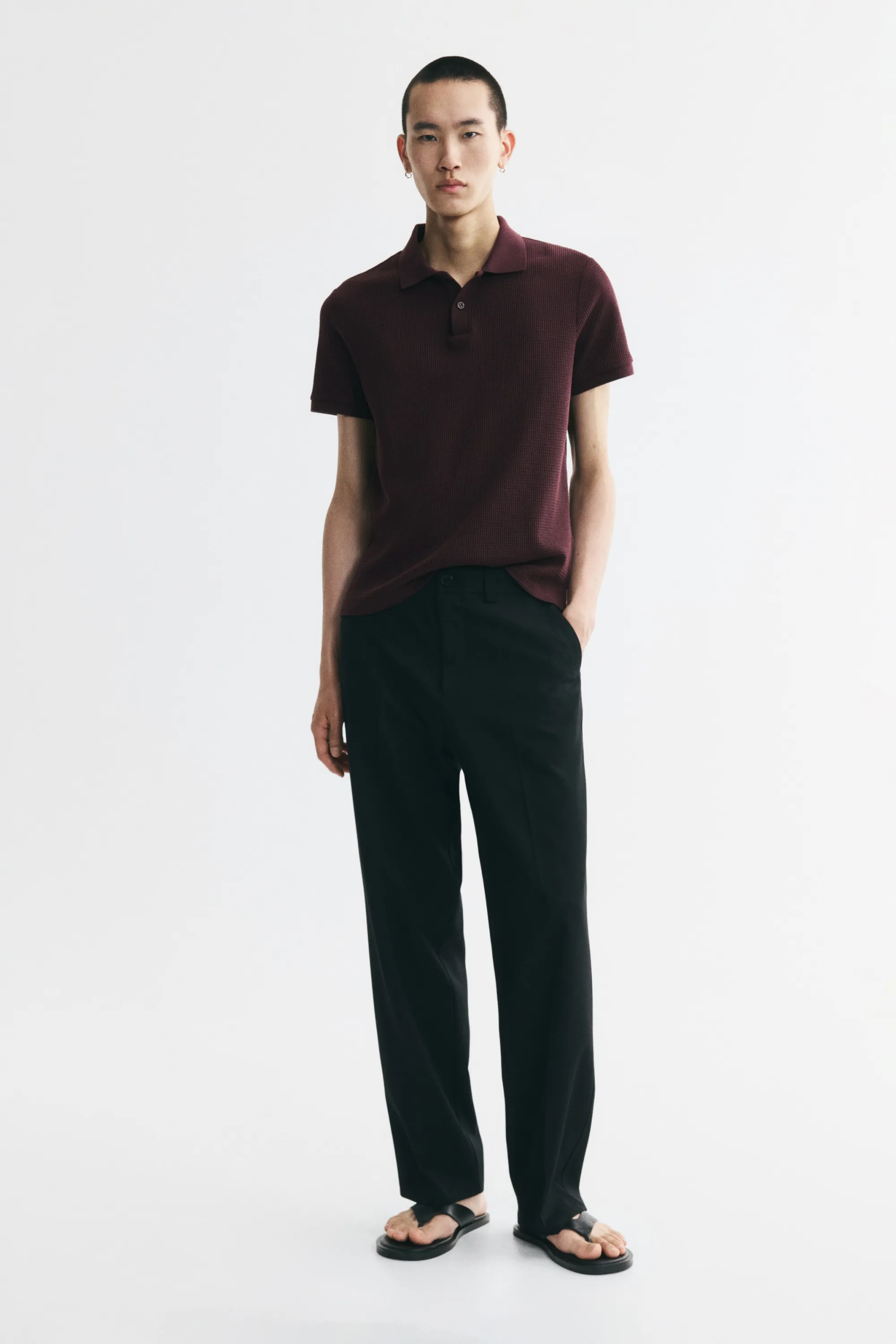 Polo Slim Fit en maille gaufrée - Bordeaux