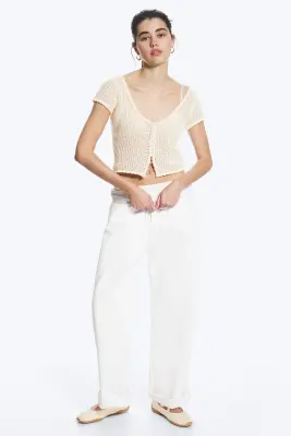 Top en crochet à manches courtes - Blanc — photo 1