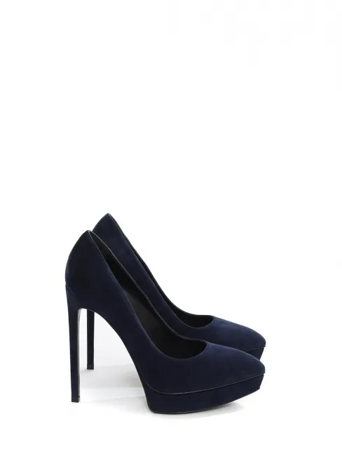 Escarpins THE JANIS plateforme et talon stiletto en suede bleu marine Prix boutique 560€ Taille 36