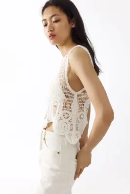 Top asymétrique façon crochet - Crème — photo 4