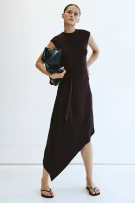Robe asymétrique avec détail à nouer - Violet prune foncé — photo 1
