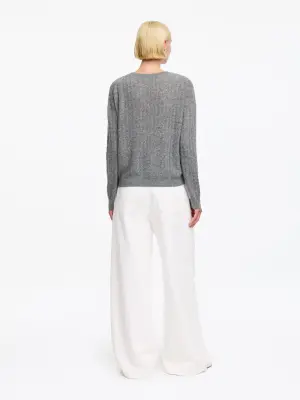 Pull en maille torsadée 100 % cachemire - gris — photo 2