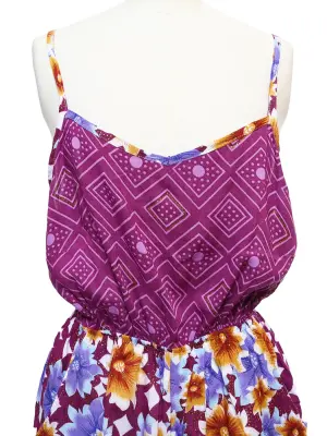 Combi-short dos nu à fines bretelles imprimé bordeaux violet et jaune Taille 36 — photo 5