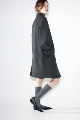 Manteau oversize en laine mélangée - Gris foncé — photo 4