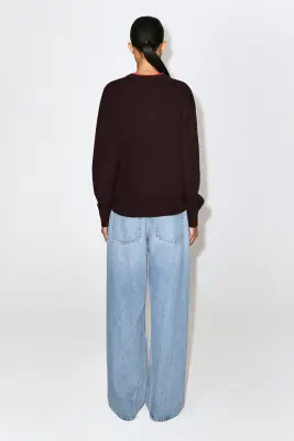 PULL COL EN V SUPERPOSÉ EN LAINE MÉRINOS - MARRON / ROUGE — photo 4