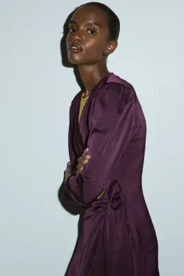 Robe avec détail à nouer - Violet prune — photo 4