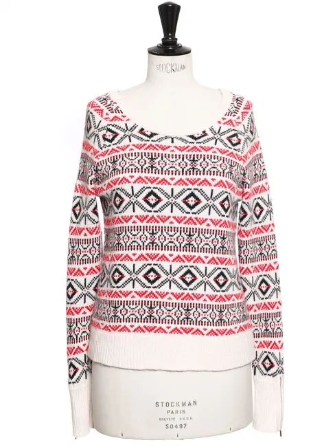 Pull de ski NEIGE blanc imprimé rouge et vert Prix boutique 185€ Taille 36