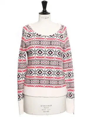 Pull de ski NEIGE blanc imprimé rouge et vert Prix boutique 185€ Taille 36 — photo 1