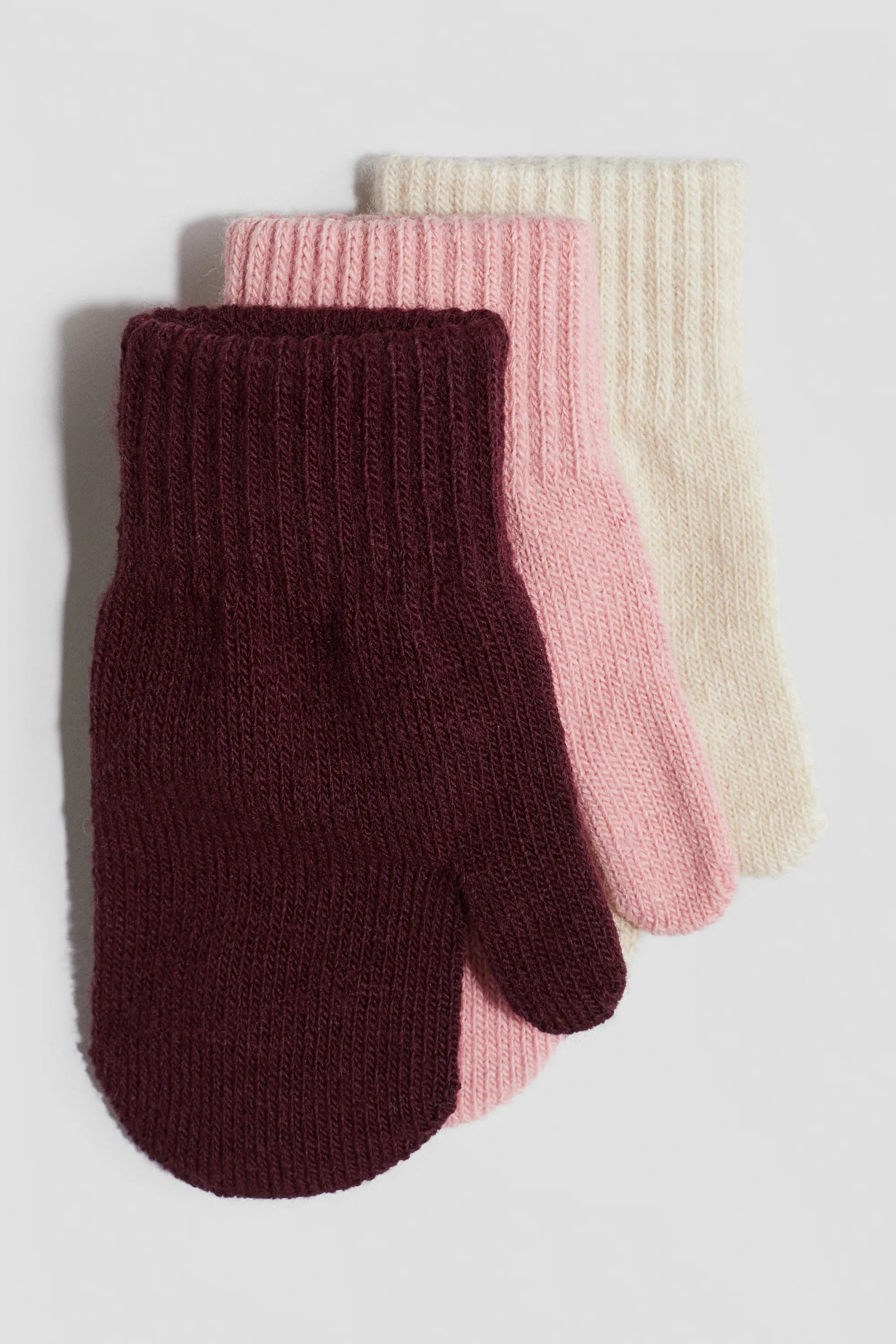 Lot de 3 paires de moufles - Rouge foncé/rose/crème