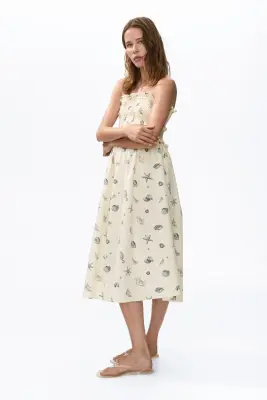 Robe bandeau avec corsage smocké - Crème/coquillages — photo 1