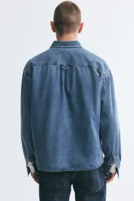 Chemise Relaxed Fit en denim de coton - Bleu denim — photo 3